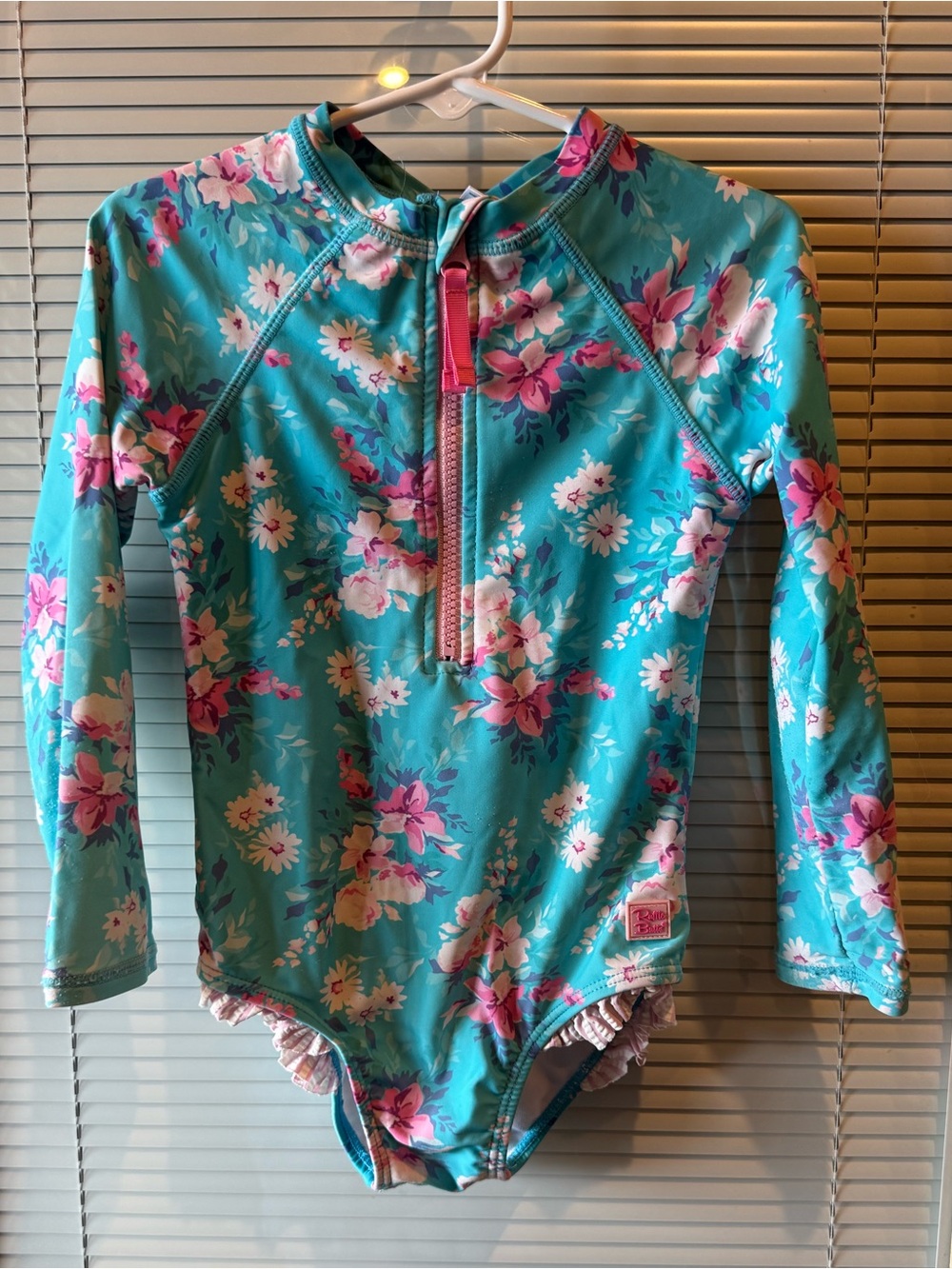 Ruffle Butts Floral Long Sleeve Rash Guard Swimsuit Girls 4T UPF 50+